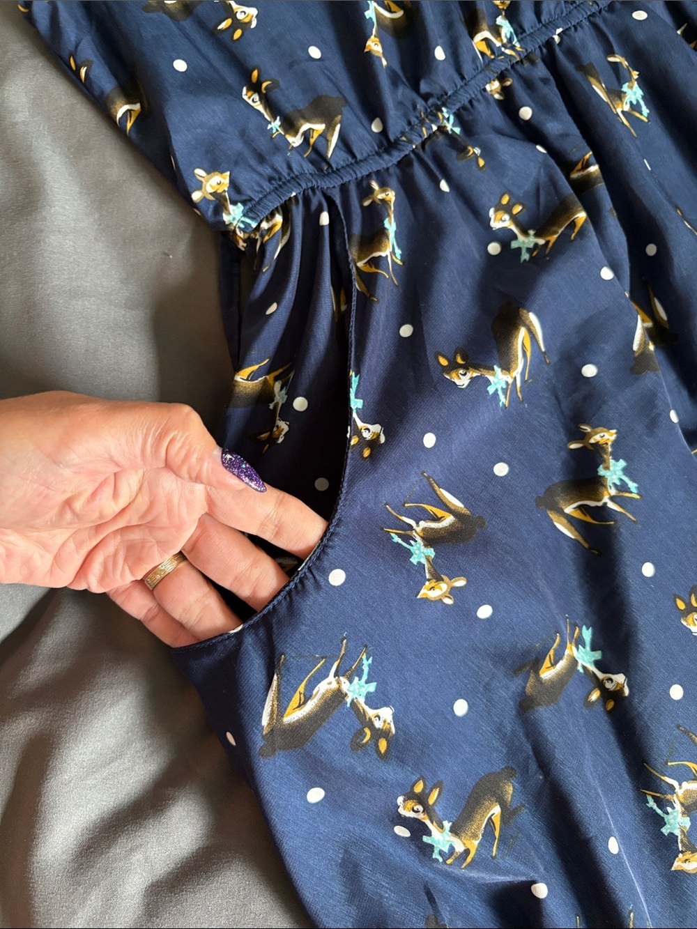 Sleeveless Navy Floral Deer Polka Dot Dress - Picture 5 of 6